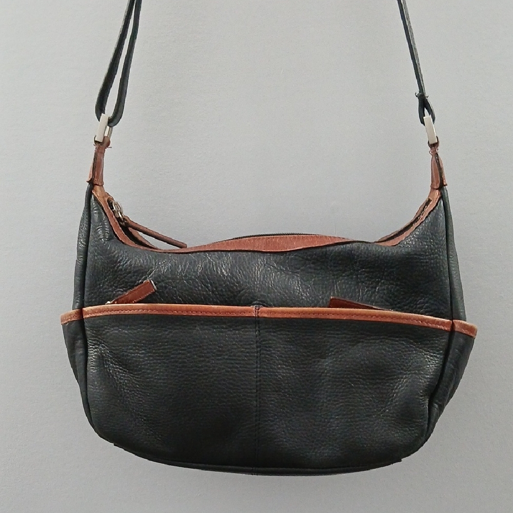 Derek Alexander Black Shoulder Hobo  Bag with Brown Trim